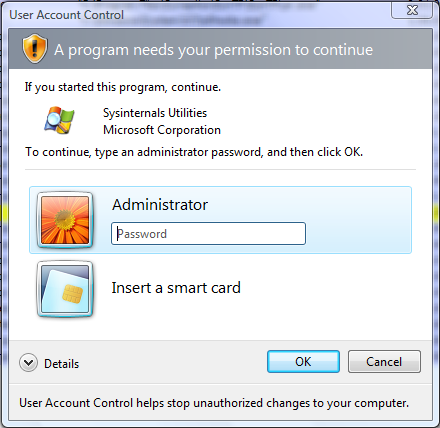 UAC prompt for a non-administrative account.